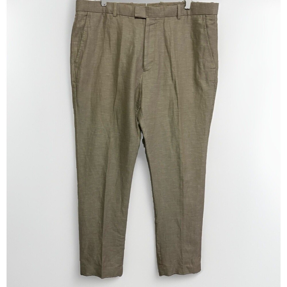 Perry Ellis Pants Mens 36 X 32 Slim Fit Linen Blend Chino Slacks Beige Khaki